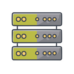 Network server rack icon illustration, three levels of computer servers with power indicator lights, data systems for hosting
