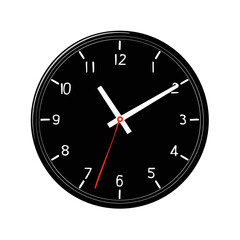 Clock face displaying time with hands ticking against a black background and white numeric hour markers