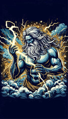 Zeus Greek God of Sky Thunder Lightning Art Illustration Ancient Mythology
