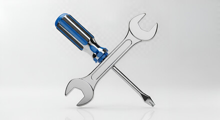 Screwdriver and wrench crossed tools