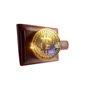 Golden Bitcoin Coin Emerging from Digital Wallet