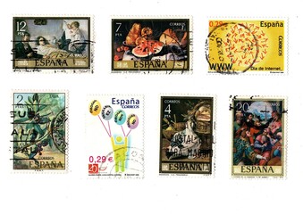 Vintage postage stamps from Spain isolated on a white background.
