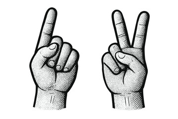 Vintage halftone vector hands with finger gestures, retro style illustration for decorative banners, posters, vintage design elements, cartoon hand art