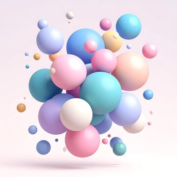Pastel Spheres Abstract Composition - A Playful 3D Render.