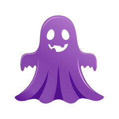 Purple Cartoon Ghost with Smiling Face and Spooky Expression Illustration