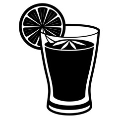 Black and white illustration of a drink with citrus slice