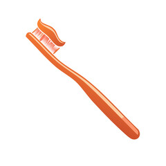 Stylized orange toothbrush with toothpaste isolated vector graphic for dental hygiene
