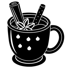 Black and white illustration of mulled wine in a mug