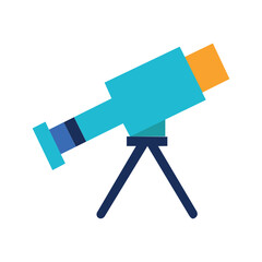 Illustration of a blue telescope on a tripod, an optical instrument used for viewing distant objects, isolated on white background