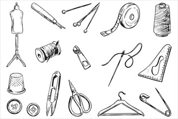 Tailoring Sewing Tools Icon Illustration Set