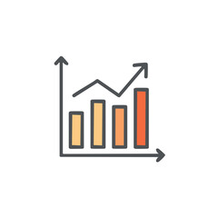 Bar graph and line chart showing upward trend with rising bars and arrow