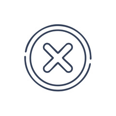 Obraz premium Simple dark blue line art of a cross symbol within a circle, representing negation or error