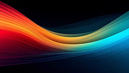 Abstract multicolored wave ribbons on dark background.
