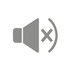 Grey mute sound off speaker icon symbolizing silence, volume control, or audio prohibition for digital interfaces