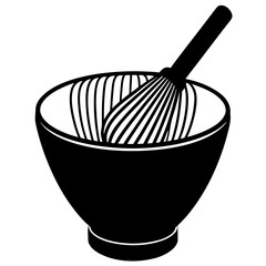 Black whisk in black bowl on white background kitchen utensil