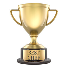 Best Chef trophy. Gold cup award for culinary excellence, concept. 3D rendering