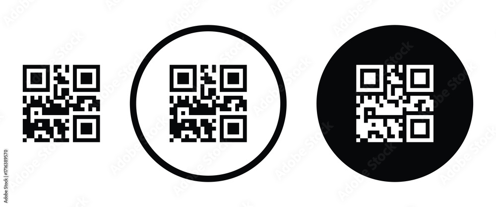 Wall mural modern black outline qr code icon design. simple glyph representing smartphone scanning and quick ac