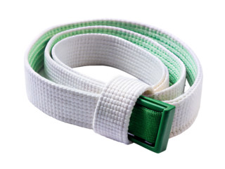 White And Green Canvas Belt With Green Buckle Rolled Up Isolated fabric isolated on a transparent background