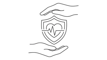 Health insurance concept with hands holding shield with heart isolated on white background
