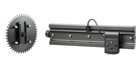 Circular Saw Blade and Linear Actuator with Remote Control industrial machinery isolated on a transparent background