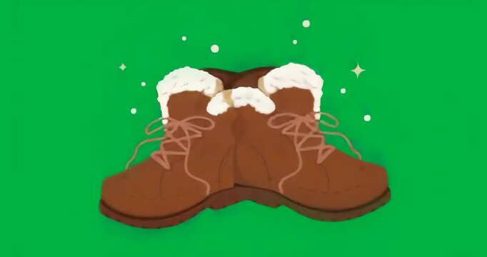 Brown winter boots floating on transparent background, featuring fashion fur and star-dot motifs