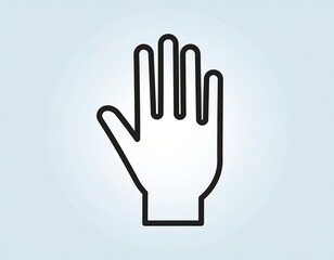 A black flat, simple icon in a line art style. An outline symbol with a stylized image of a hand palm.