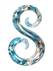 Crystal letter S with faceted geometric facets and colorful reflections alphabet isolated on a transparent background