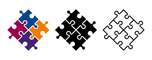 Different collection of jigsaw puzzle icon teamwork concept flat, silhouette and vector art puzzle for apps and websites