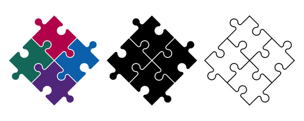 Different collection of jigsaw puzzle icon teamwork concept flat, silhouette and vector art puzzle for apps and websites