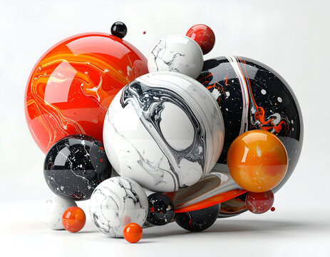 Abstract Spheres Collection with Swirling Patterns and Vibrant Colors.