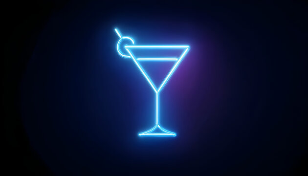 Neon martini icon animation, slow blink. Glowing neon cocktail sign, looped slow flashing animation. Night cocktail, martini glass, alcohol bar, drinks menu, summer party