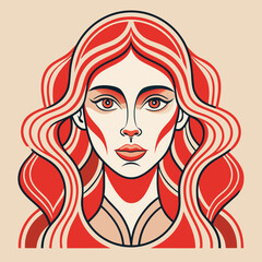 Abstract minimalist line art illustration of a female face with elegant simplicity and artistic expression