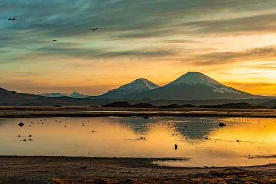 Le Parinacota et le lac chungara