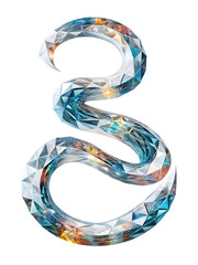 Crystal number three with faceted geometric facets and colorful reflections digit isolated on a transparent background
