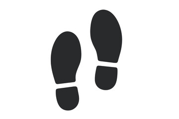 Footprint vector icon. Human shoe sole print silhouette. Footstep trail symbol for walking, path, or journey. Man bootprint evidence for detective or mystery concept.