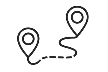 We have moved to a new address. Change of location. Route line icon with two pins. Path from start to finish. Journey, destination, road map concept. Vector for GPS navigation.