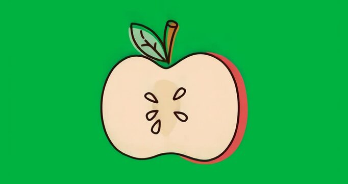 Apple half appearing on transparent canvas, filling blue, moving to beige pulp seeds, showing steps