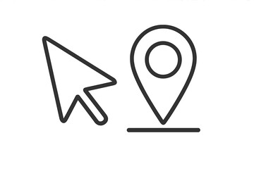 Mouse cursor clicking on a map location pin. GPS navigation & route selection concept. Destination finding & address tracking symbol. Simple linear vector icon for web apps.