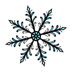 Intricate Ornate Snowflake with Swirls and Blue Accents