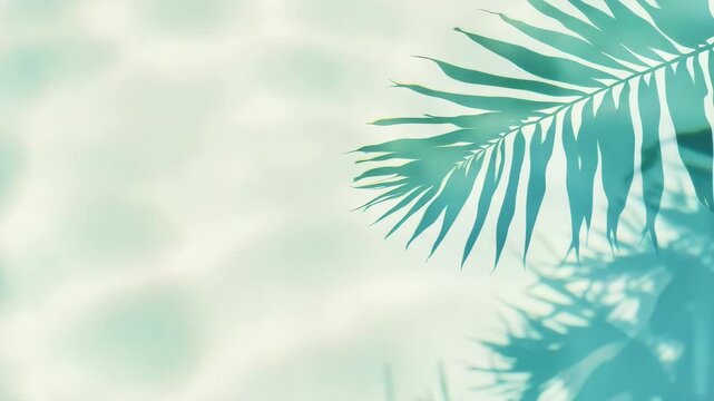 Soft Tropical Background with Leaf Silhouette and Gentle Waves in Subtle Blue and Green Tones for Relaxation and Calmness