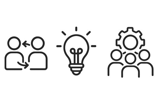 Minimalist business icons set with collaboration, ideas, and teamwork concepts. Simple line design for communication, management, workflow, innovation, and creative process. - Powered by Adobe
