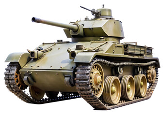 Green Military Tank with Turret and Tracks on White Background vehicle army isolated on a transparent background