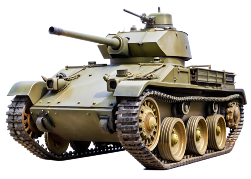 Green Military Tank with Turret and Tracks on White Background vehicle army isolated on a transparent background