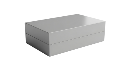 Sleek silver rectangular box with a lid, isolated on a black background. Ideal for product packaging mockups or minimalist design.