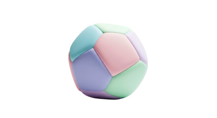 Soft pastel geometric sphere with colorful panels, a modern abstract 3D render isolated on black.
