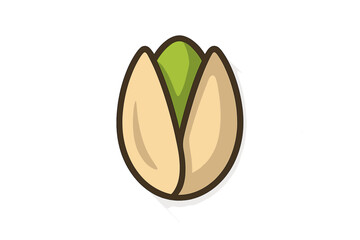 Pistachio nut flat icon with shadow, vector cartoon illustration, peeled green pistachio seed, healthy snack, natural food, organic nut on white transparent background