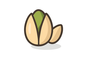 Realistic vector pistachio nut icon with shell and green kernel, cartoon style illustration with shadow on white transparent background, healthy snack, food design element