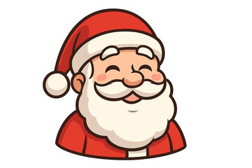 Cheerful Santa Claus icon with satisfied smiling face, cartoon style vector illustration, festive Christmas character design, transparent background, winter holidays