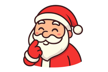 Santa Claus icon with enamored smiling face, cute cartoon style, vector illustration of jolly Christmas character in red suit and hat, transparent background, festive holiday design