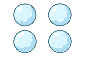 Snowball icon set, flat cartoon style vector illustration with transparent background, round icy snow balls, winter sports symbol, cold weather, outdoor fun design collection